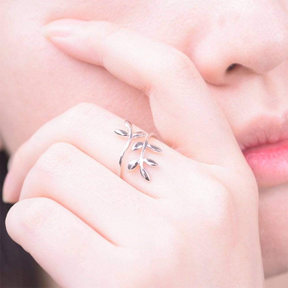 Olive Branch Ring, Twisted Silver Leaf Ring - image 5